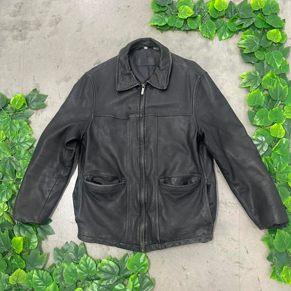 Alfani Genuine Leather Zip Car Coat Jacket Black Men's M